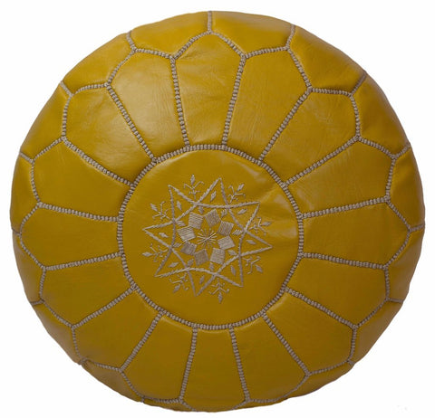 Moroccan Leather Pouf Mustard