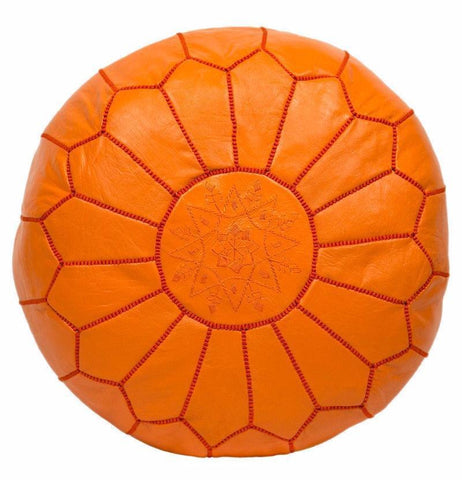 Moroccan Leather Pouf Orange