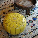 Moroccan Leather Pouf Yellow