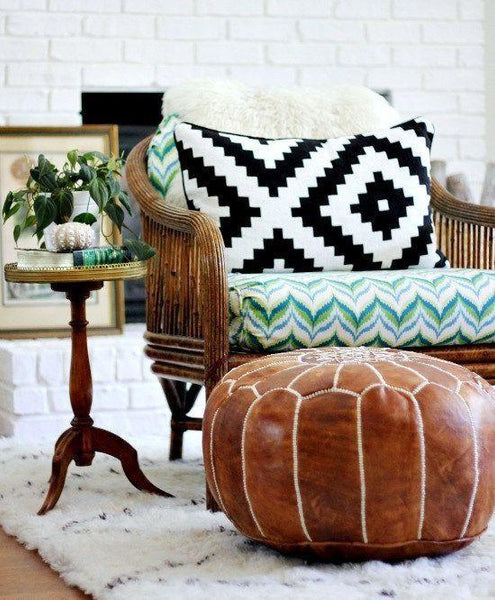 Moroccan Leather Pouf Chestnut – Berberb