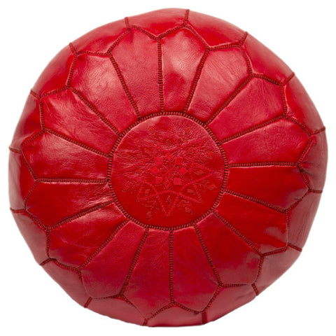 Moroccan Leather Pouf Red