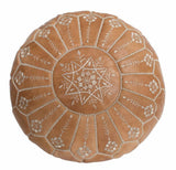Moroccan Leather Pouf Natural Tan Starbust Stitch