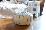 Moroccan Leather Pouf Black On White