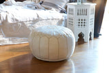 Moroccan Leather Pouf White Starbust Stitch
