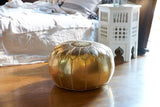 Moroccan Leather Pouf Gold