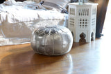 Moroccan Leather Pouf Silver Starbust Stitch
