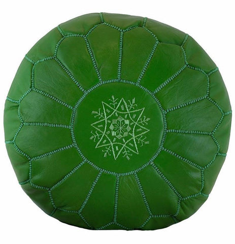 Moroccan Leather Pouf Green
