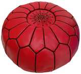 Moroccan Leather Pouf Red Glamour