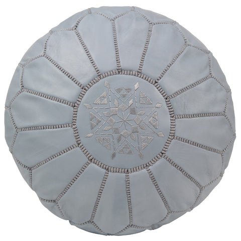 Moroccan Leather Pouf Ice Grey