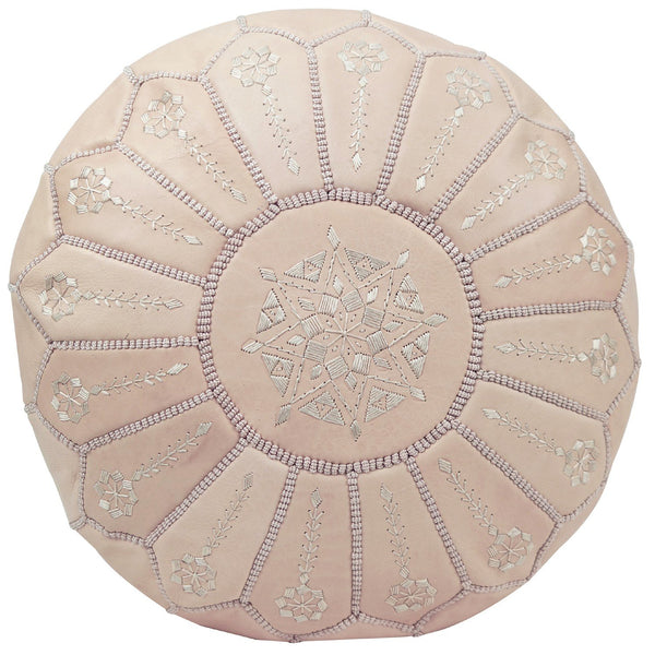 Moroccan Leather Pouf Camel Starbust Stitch